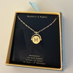 Majestic & Mighty Reversible 14k Gold Dipped Mother Of Pearl Necklace Initial M